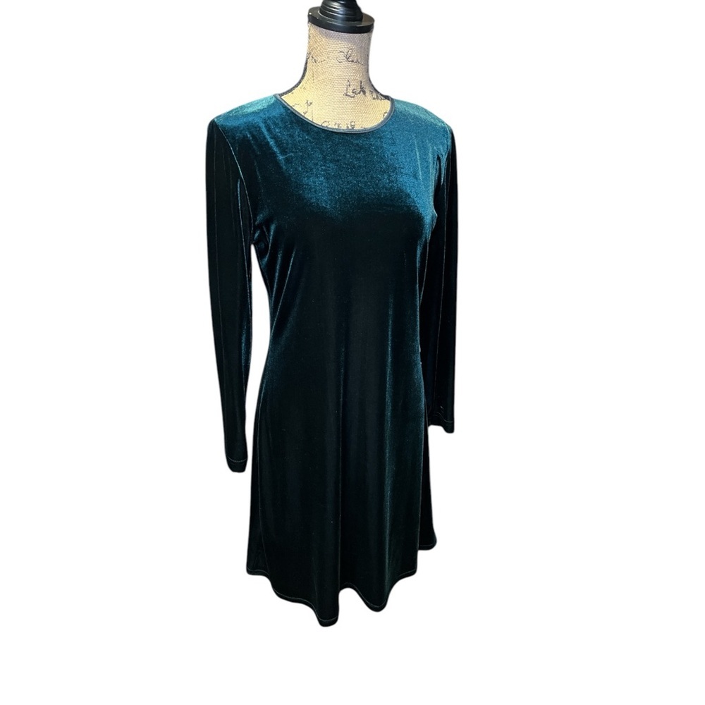 Molly Malloy Petite Long Sleeve Dark Green Velvet Knee Length Dress Cocktail Vtg
